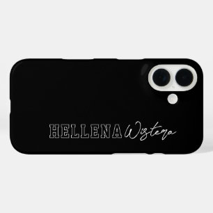 Black White Varsity College Monogram Script Name iPhone 16 Case