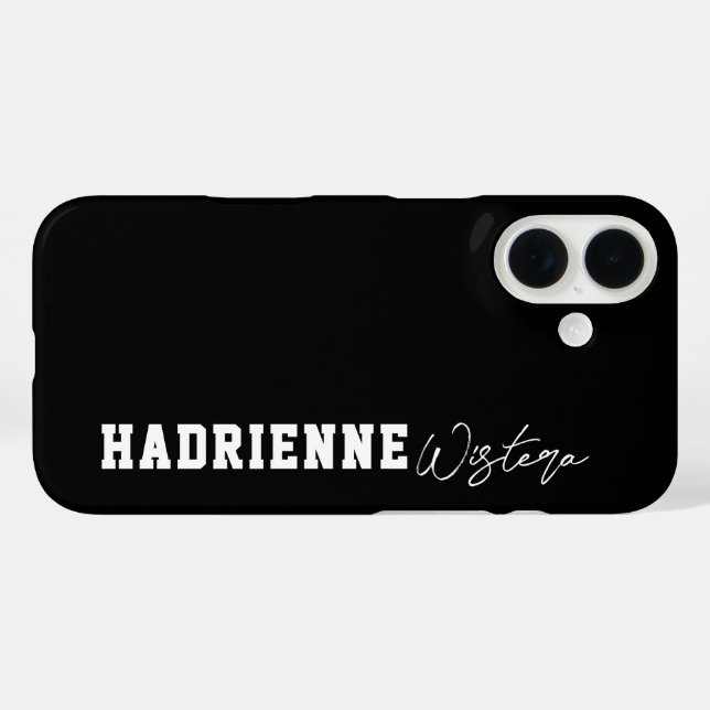 Black White Varsity College Monogram Script Name Case-Mate iPhone Case (Back (Horizontal))