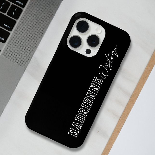 Black White Varsity College Monogram Script Name Case-Mate iPhone Case (Creator Uploaded)