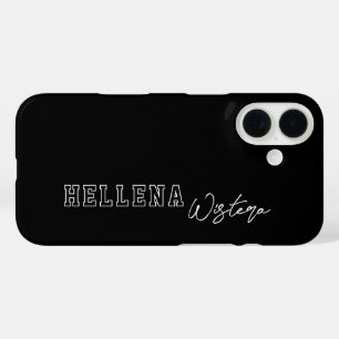 Black White Varsity College Monogram Script Name iPhone 16 Case