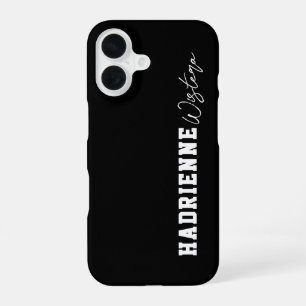 Black White Varsity College Monogram Script Name iPhone 16 Case