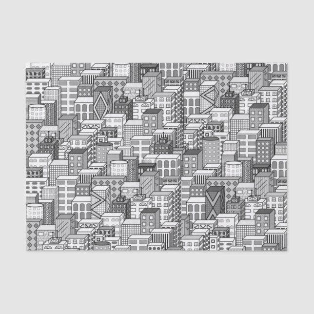 Black & White Vector Cityscape Tissue Paper (Front)