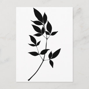 Black & white vector leaves branch silhouette postcard
