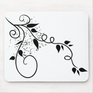 Black & white vector swirl branch silhouette mouse mat