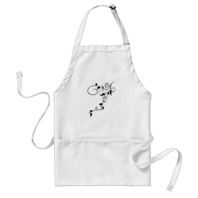 Black & white vector swirl branch silhouette standard apron (Front)