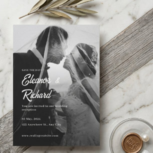 Black White Veil Photo Romantic Save the Date Invitation