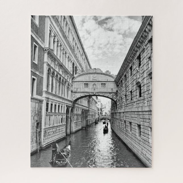 Black & white Venice Bridge of Sighs w/ gondolier Jigsaw Puzzle (Vertical)