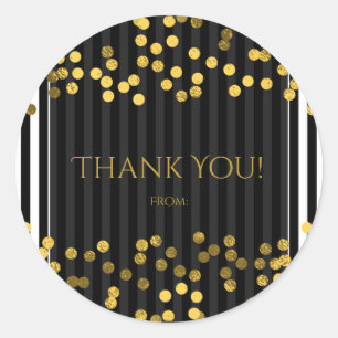 Black & White Vertical Stripes Gold Faux Foil Dots Classic Round Sticker