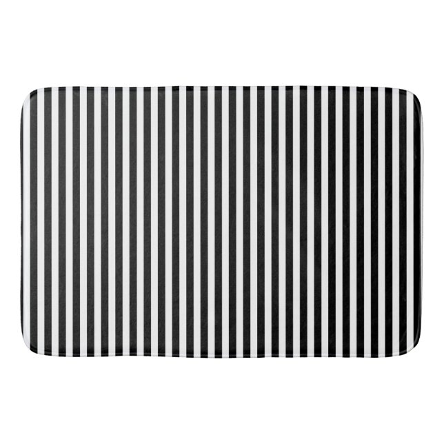 Black White Vertical Stripes Striped Pattern Chic Bath Mat (Front)