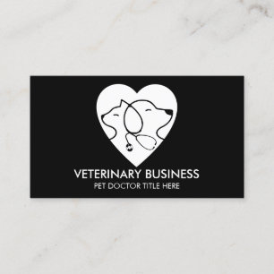 Black White Veterinary Paw Pet Doctor Animal Business Card