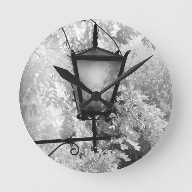 Black & White view of light fixture Round Clock (Front)