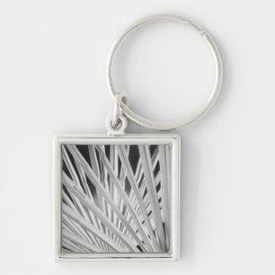 Black & White view of palm tree fronds Key Ring