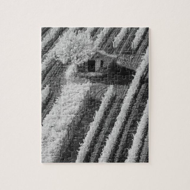 Black & White view of small stone barn Jigsaw Puzzle (Vertical)