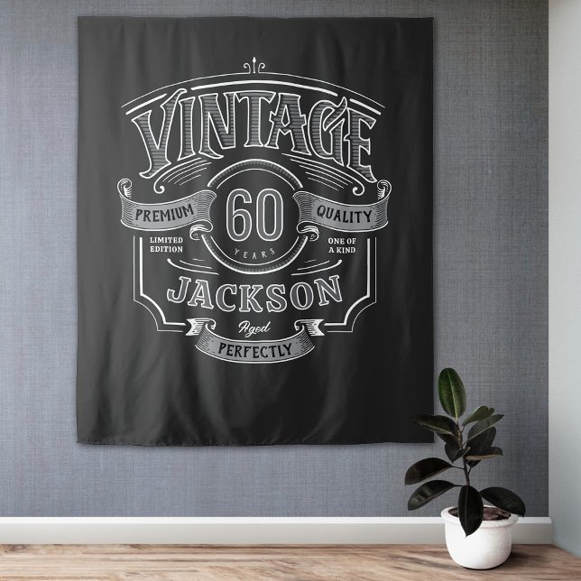 Black & White Vintage Aged To Perfection Birthday Tapestry (Black & White Vintage Aged To Perfection Birthday Tapestry)