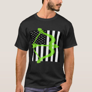 Black White Vintage American Usa Flag Archery Bow  T-Shirt