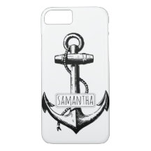 Black, white vintage anchor and name nautical