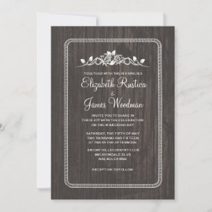 Black White Vintage Barn Wood Wedding Invitations