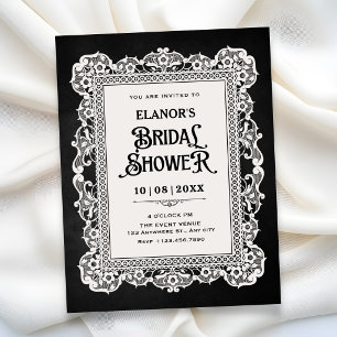 Black white vintage baroque bridal shower invitation