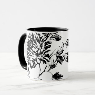 Black & White Vintage Botanical Floral Toile Mug