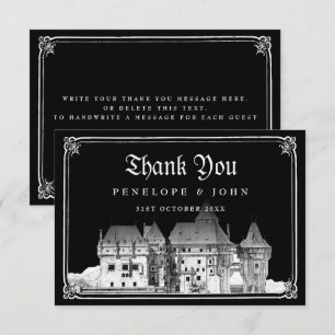 Black White Vintage Castle Gothic Wedding Thank You Card