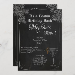 Black White Vintage Chalk 21st Cosmo Birthday Bash Invitation