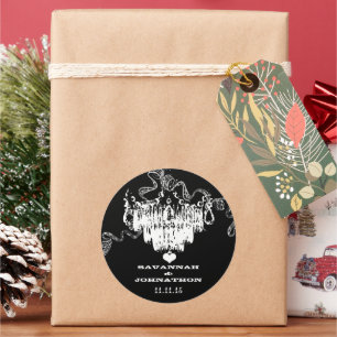 Black & White Vintage Chandelier Wedding Classic Round Sticker