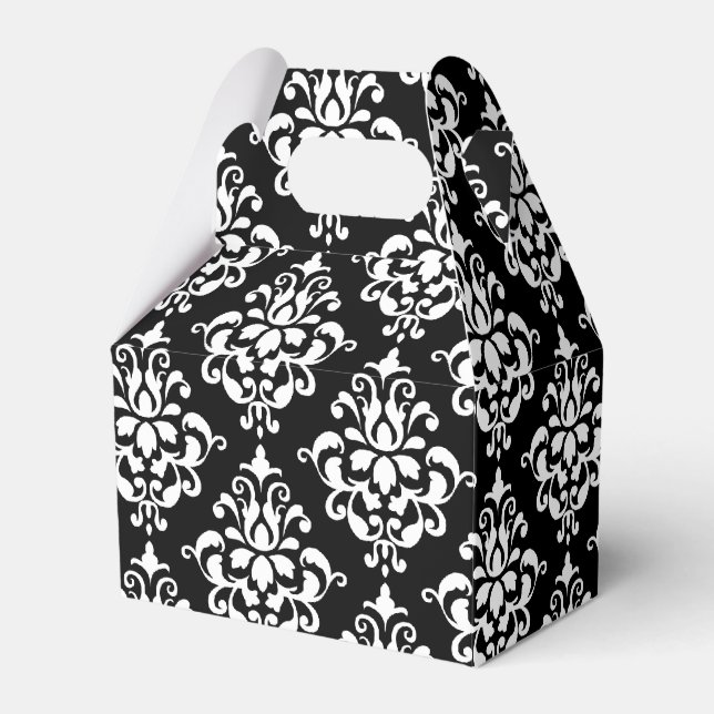 Black White Vintage Damask Pattern 1 Favour Box (Front Side)