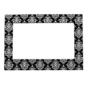 Black White Vintage Damask Pattern 1 Magnetic Picture Frame