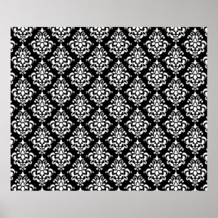 Black White Vintage Damask Pattern 1 Poster