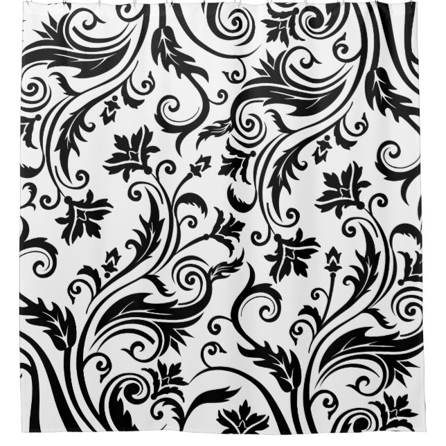 Black White Vintage Damask Pattern Shower Curtain (Front)