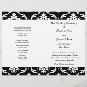 Black White Vintage Damask Wedding Program