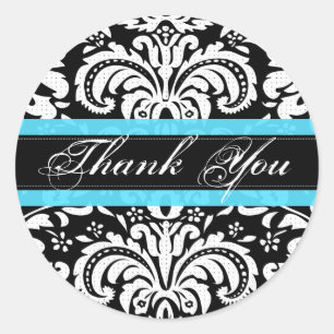 Black & WHite Vintage Damasks Pattern-Monogram Classic Round Sticker