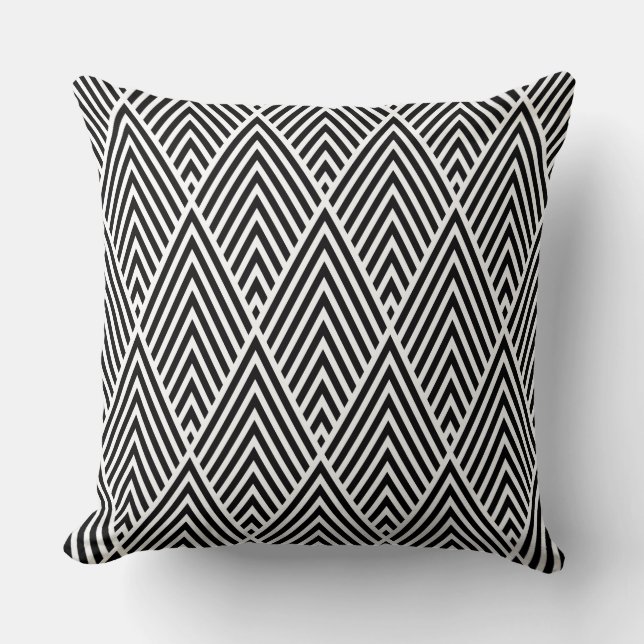 Black & White Vintage Diamond Pattern Cushion (Front)