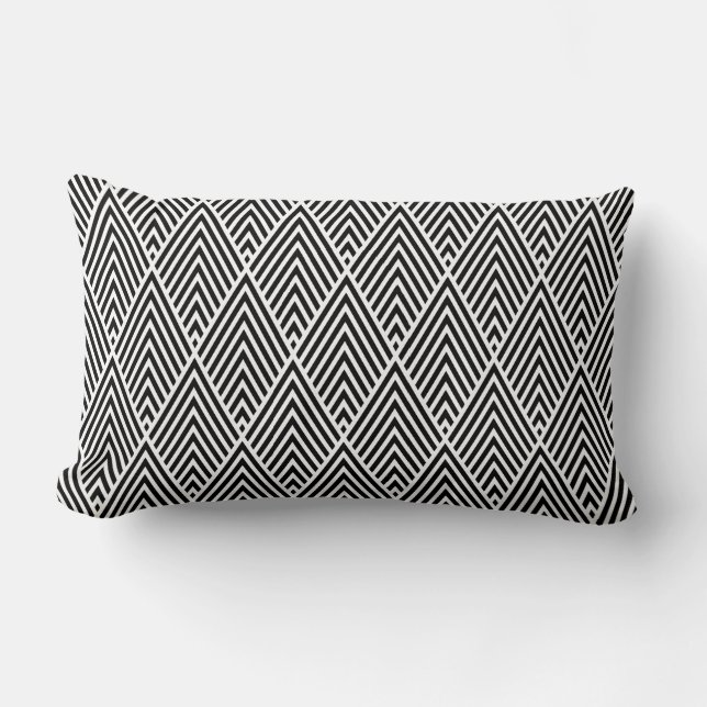 Black & White Vintage Diamond Pattern Lumbar Cushion (Front)