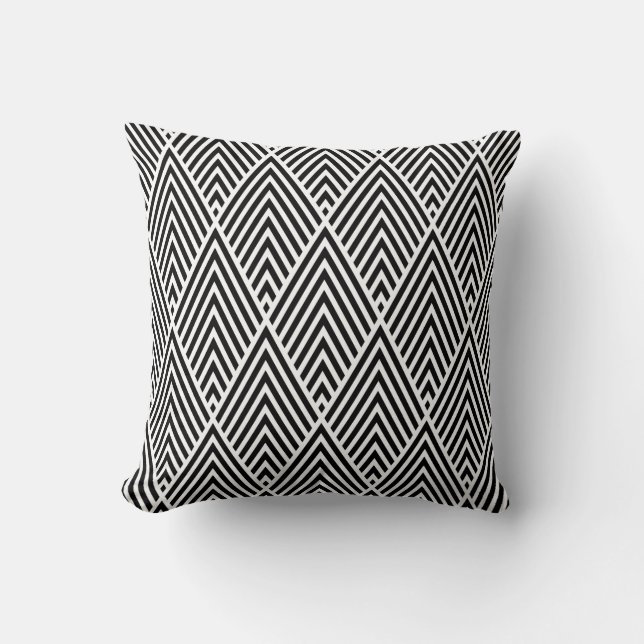 Black & White Vintage Diamond Pattern Throw Pillow (Front)