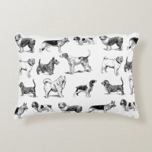 Black & White Vintage Dogs Pattern  Decorative Cushion