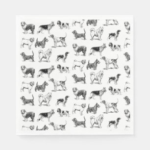 Black & White Vintage Dogs Pattern  Napkin