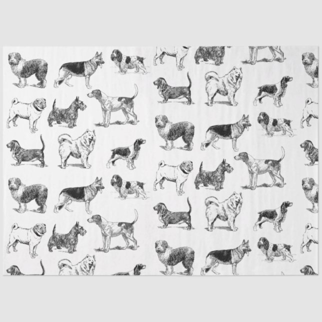 Black & White Vintage Dogs Pattern Tissue Paper (Front)