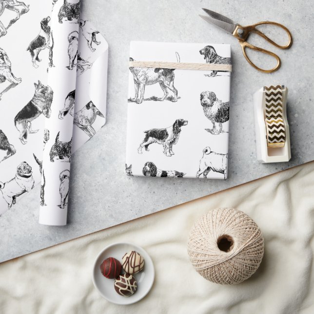 Black & White Vintage Dogs Pattern   Wrapping Paper (Crafts)