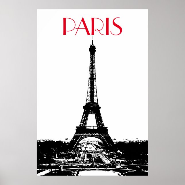 Black White Vintage Eiffel Tower Paris Travel Poster (Front)