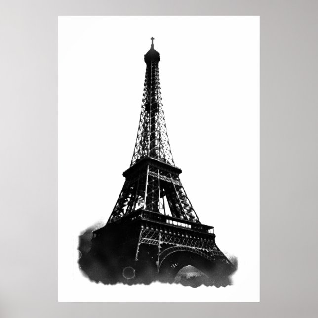 Black White Vintage Eiffel Tower Paris Travel Poster (Front)