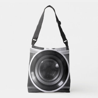 Black & White Vintage Film Camera Lens Large Crossbody Bag