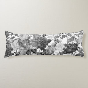 Black  White Vintage Floral Body Cushion