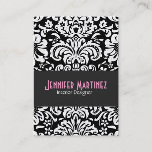 Black & White Vintage Floral Damask Pattern 4 Business Card