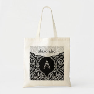Black & White Vintage Floral Damasks Pattern Tote Bag