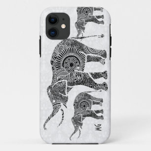 Black & White Vintage Floral Elephant-Monogram iPhone 11 Case