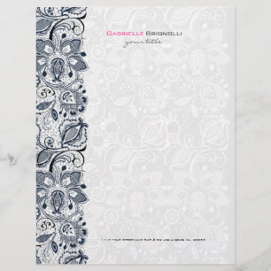 Black & White Vintage Floral Lace Personalised Letterhead