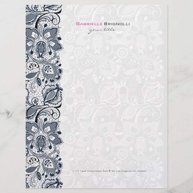 Black & White Vintage Floral Lace Personalised Letterhead (Front)