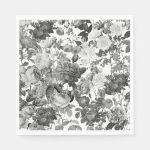 Black White Vintage Floral Napkin