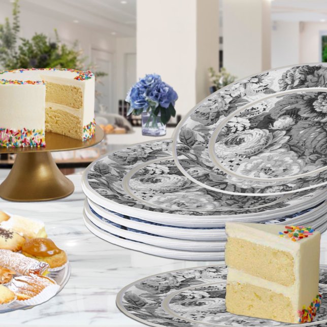 Black & White Vintage Floral  Paper Plate (Creator Uploaded)